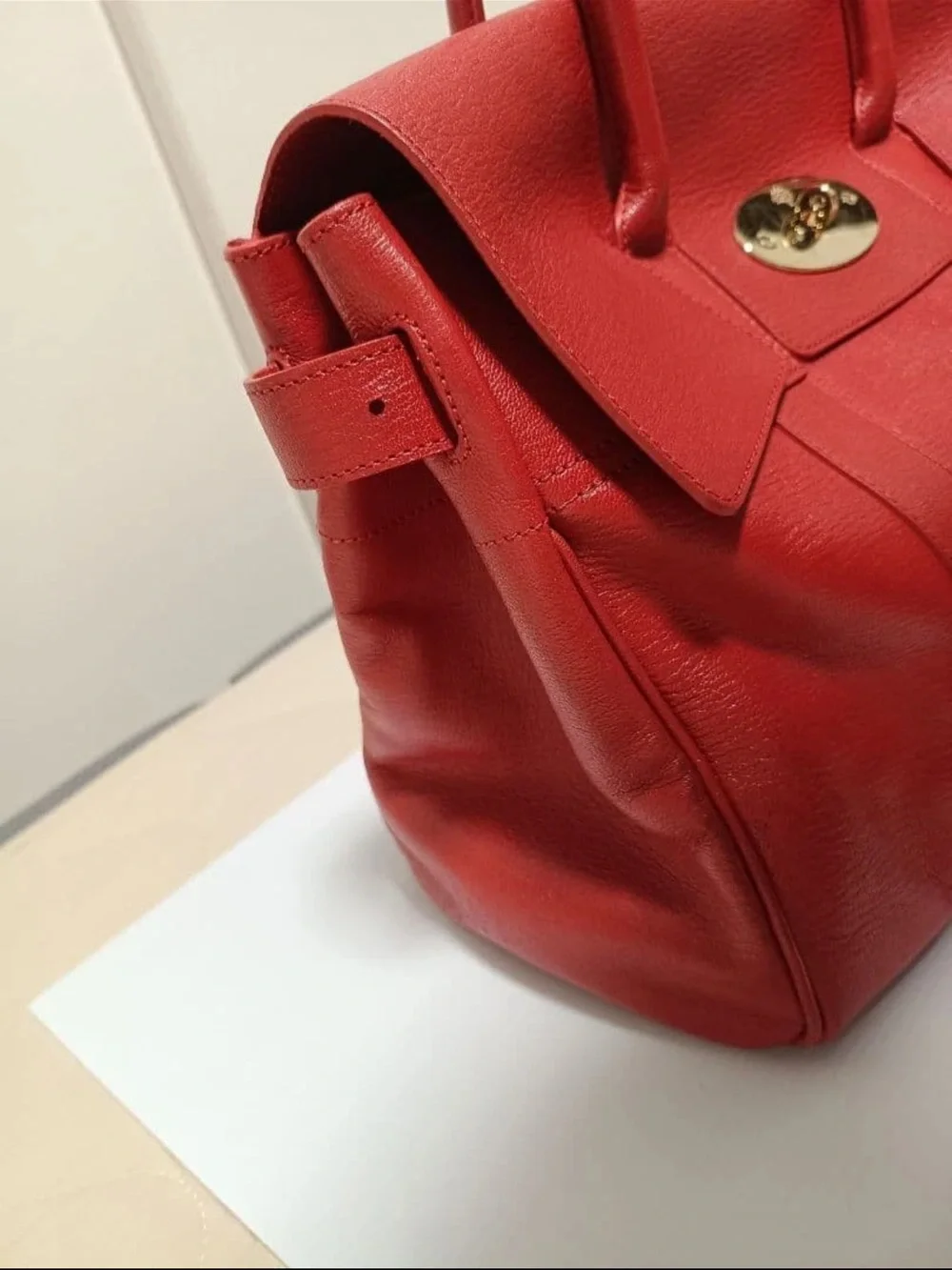 Mulberry Red Leather Top-Handle Satchel with Gold Hardware